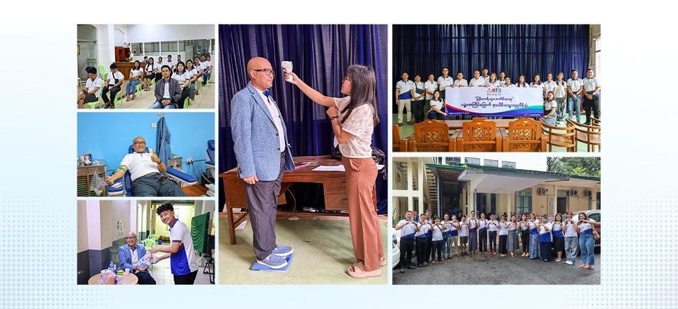 မြန်မာ့ခရီးသွားဘဏ် (MTB Bank) ၏ လုပ်ဖော်ကိုင်ဖက်ဝန်ထမ်းမိသားစုဝင်တွေဟာ ၂၀၂၅ ခုနှစ်၊ ဩဂုတ်လ ၂၃ ရက်နေ့မှာ ရန်ကုန်မြို့ရှိ အမျိုးသားသွေးဌာန၌ ပဉ္စမအကြိမ်မြောက် သွေးလှူဒါန်းပွဲ